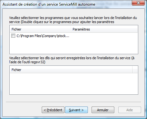 Sélection du programme dans ServiceMill Exe Builder